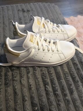 adidas White Leather Sneakers with Gold Heel Tab - Women's